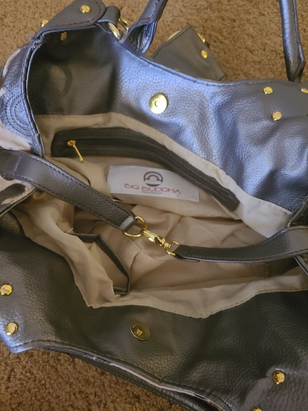 Big Buddha Metallic Floral Appliqué Hobo Bag Satchel - Picture 3 of 7